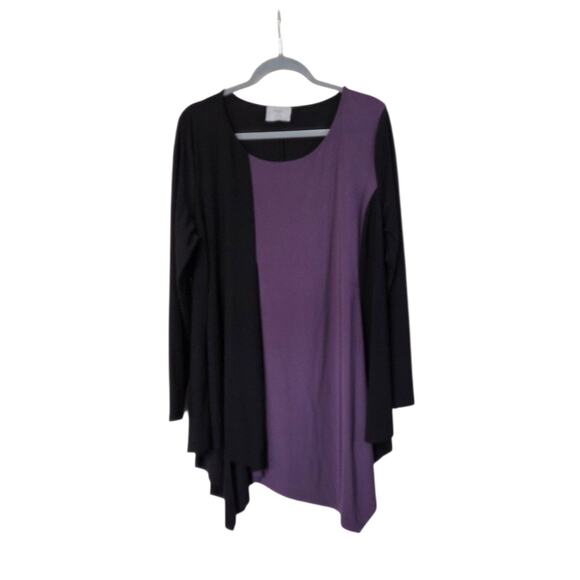 Chalet Et Ceci Purple Colorblock Slinky Stretch Asymmetric Tunic Top Size XL - Picture 1 of 14